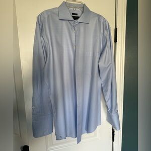 Jos A Bank No Wrinkle Tailor Fit Men's Light Blue Checkered Shirt 16 1/2 33